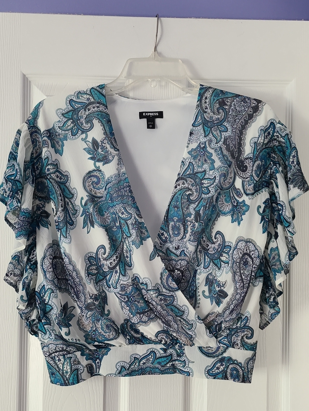 Express Teal Paisley Wrap Blouse